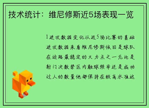 技术统计：维尼修斯近5场表现一览